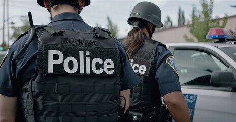 American Police Officers Conducting an Inspection in Uniform