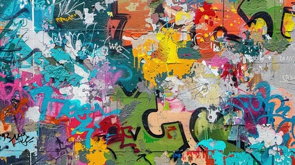 Fototapeta premium Colorful Graffiti Seamless Pattern on Weathered Concrete Wall