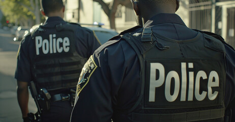 American Police Officers Conducting an Inspection in Uniform
