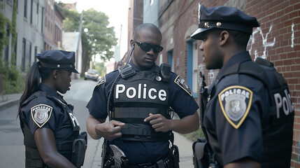 American Police Officers Conducting an Inspection in Uniform