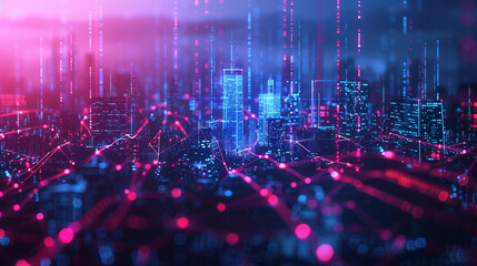 Obraz premium Digital cityscape with futuristic network connection. Technology concept.