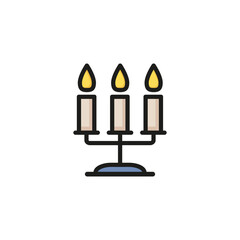 Candelabrum line icon. Candles, candlestick, flame. Light concept. Can be used for topics like celebration, holiday, ritual, decoration