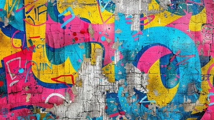 Obraz premium Weathered Concrete Wall with Vibrant Graffiti Seamless Pattern