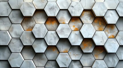 A pattern of hexagons with a cracked surface.