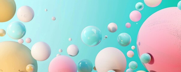 Abstract colorful spheres floating on teal background, vibrant 3D bubbles wallpaper