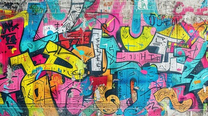 Weathered Concrete Wall with Vibrant Graffiti Seamless Pattern