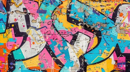 Vibrant Seamless Graffiti Pattern on Aged Concrete Wall
