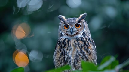 A close up of an owl with bokeh background