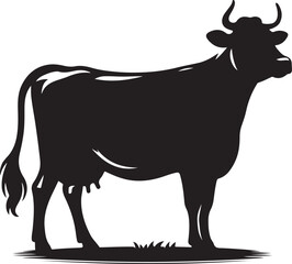 Cow Silhouette Vector Art | Profile View with Tail | White Background