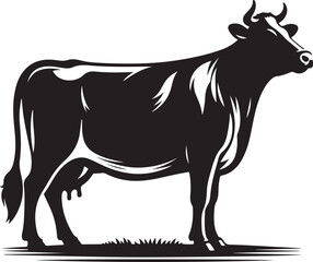 Cow Silhouette Vector Art | Profile View with Tail | White Background
