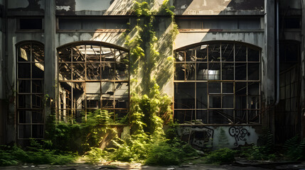 Obraz premium Echoes of Bygone Times: An Unsettling Portrait of an Abandoned Industrial Building