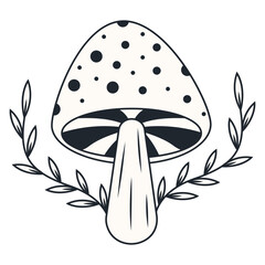 Celestial Magic Mushroom Clipart. Mystical Esoteric Elements. Isolated on White Background.