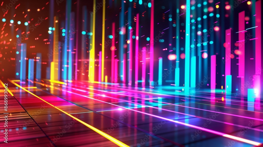 Aufkleber a vibrant 3d music-themed background with colorful equalizer bars pulsating to the rhythm.