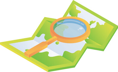 Paper map traveling with magnifying glass