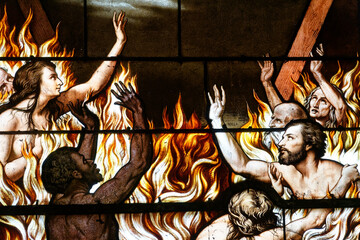 Souls in purgatory fire waiting for the salvation of their souls. Âmes dans le feu du purgatoire...