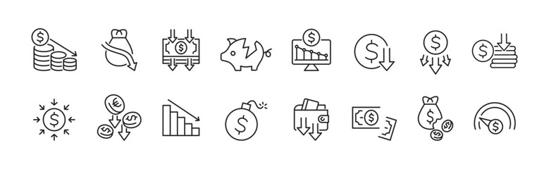 Loss money icons set. Bankruptcy and crisis icon. Vector illustration