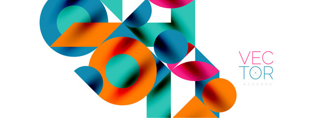 Metal color circles with shadows and other geometric elements composition for wallpaper, banner, background or landing