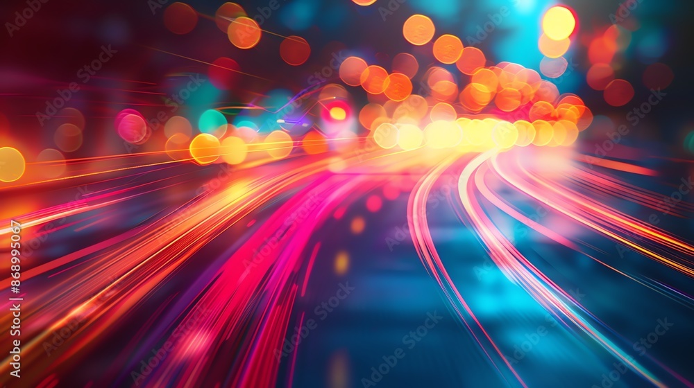Poster Abstract background with blurred lights and streaks of light, representing speed and movement.