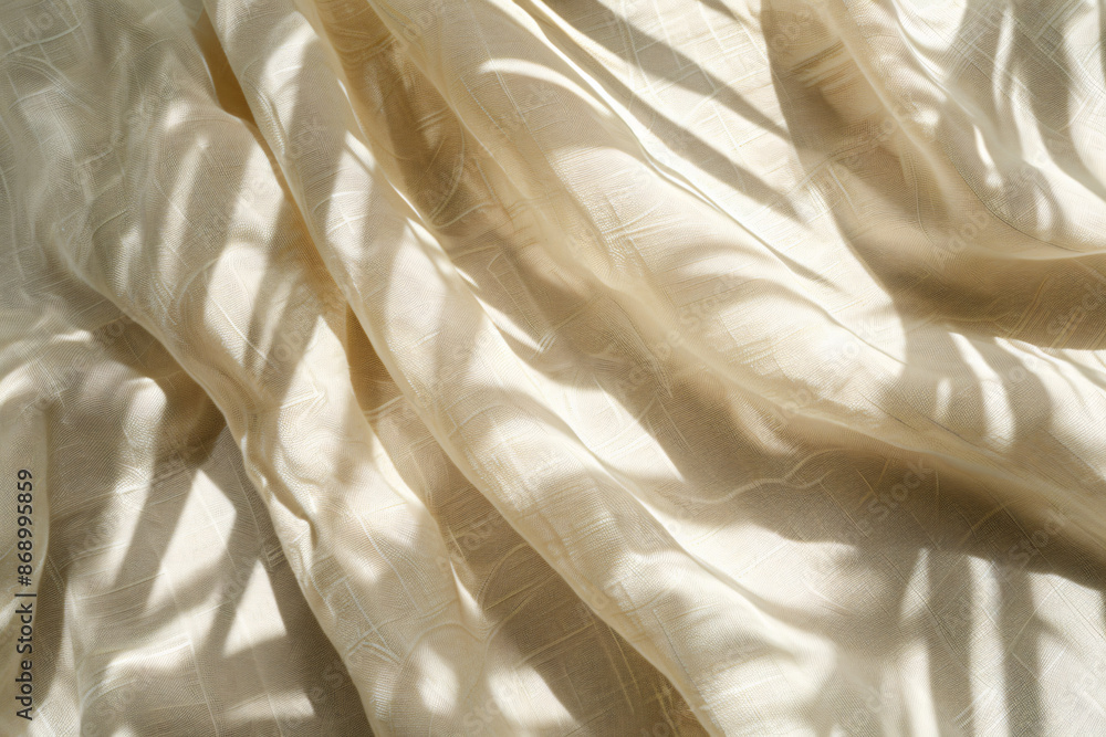 Poster blurred shadow of palm leaf on beige background, abstract shadow pattern for product presentation. m