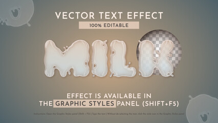 Milk Editable Text Effect, Graphic Style. Vector Mockup and Template. Slogan and Brand Company.