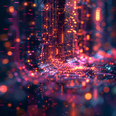 Fototapeta premium Abstract digital city lights with glowing lights, showcasing a vibrant and futuristic urban landscape at night.