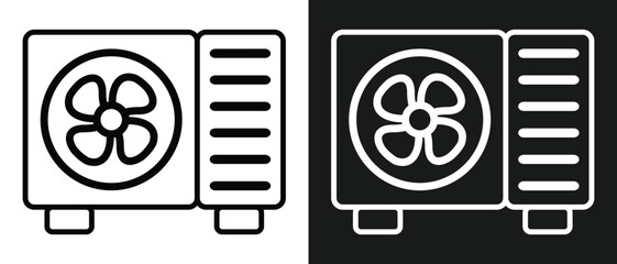Heat pump icon. Ac outdoor unit icon in line style icon, isolated on white and black background. Heating and cooling appliance. Vector