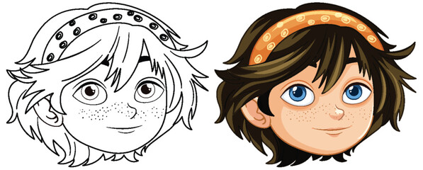 Color and outline of a hippy boy