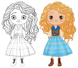 Illustration of a girl in a blue dress