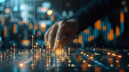 Hand Interacting With Digital Data Visualization.