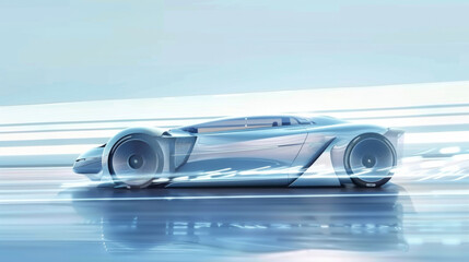 Cutting-Edge Speed: Futuristic Silver Car on Light Blue Background - Ideal for Performance & Competition Themes
