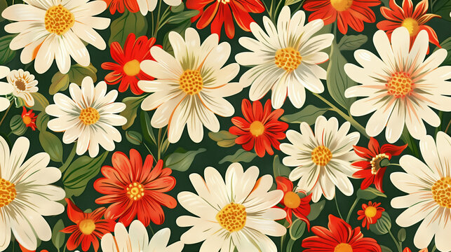 Nostalgic 70s Daisy Delight: Retro Floral Design with Vintage Vibes in Digital Repeat Pattern