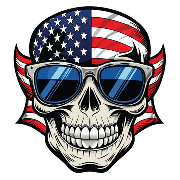 An American Flag skull Illustration Vector.