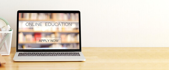 Study online class, Man hand typing on laptop computer while learning online course, Education and...