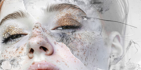 Artistic Close Up Portrait with Glitter and Textures   Abstract Beauty