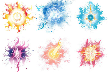 Fototapeta premium series of arcane symbols being inscribed in mid-air, each symbol surrounded by a burst of magical energy.