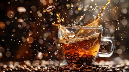 focus on coffee cup Coffee water floats in the background. Want to drink delicious coffee 3d