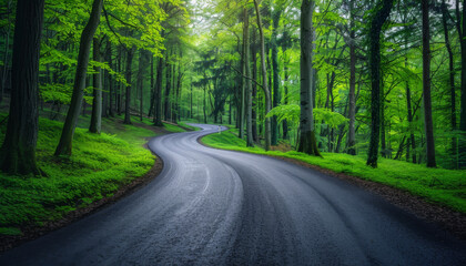 Fototapeta premium Winding Road Through Lush Forest