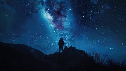 Person Standing on Mountain Under Night Sky