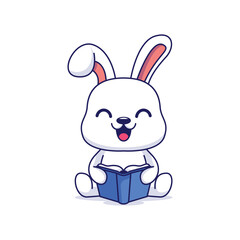 cute rabbit reading book cartoon vector
