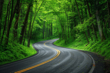 Obraz premium Winding Road Through Lush Green Forest