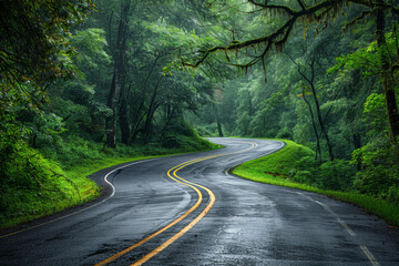 Fototapeta premium Winding Road Through Lush Green Forest