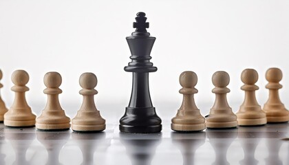 Fototapeta premium Black Chess King Standing Ahead of White Pawns in Strategic Formation