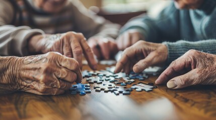 Senior couple enjoying a puzzle game together at home