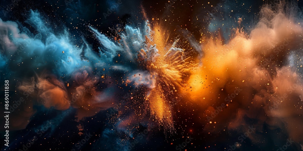 Poster high-quality close-up shot of a space explosion highlighting the sharp focus and vivid colors
