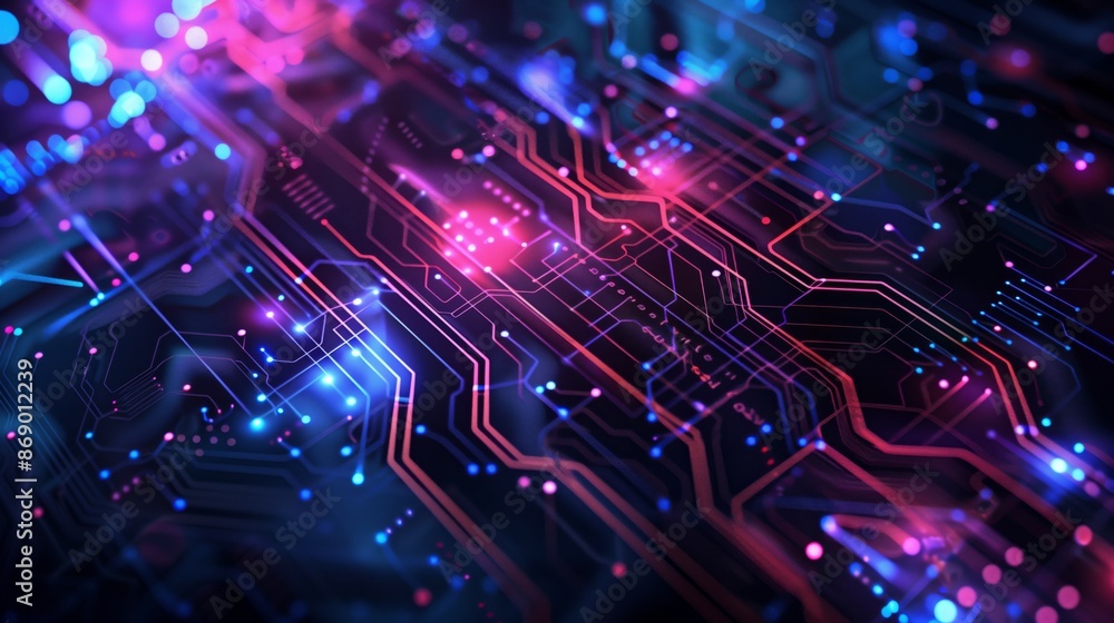 Poster tech-themed background with intricate circuits and glowing elements, evoking advanced digital system