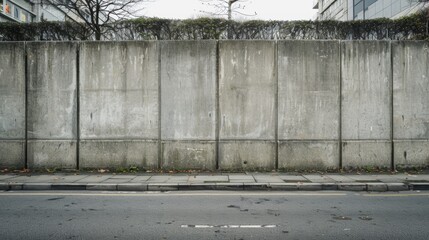 Urban concrete wall beside city street