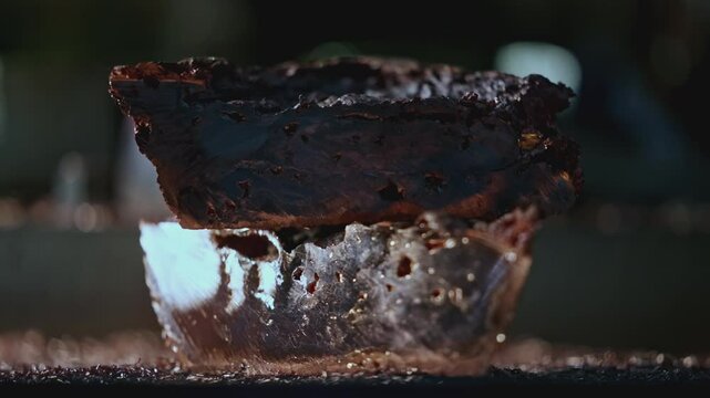 Close up of copper material. Stock footage. Concept of geology.