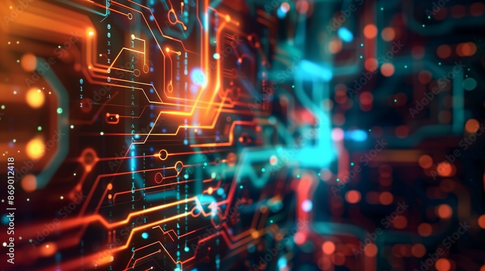 Poster a tech-themed background with intricate circuits and glowing elements for a modern aesthetic.