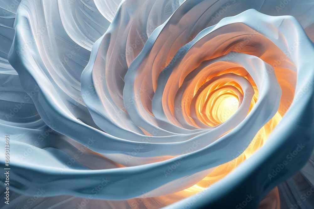 Poster 3d rendering of an abstract layered spiral with a glowing core , generated by ai