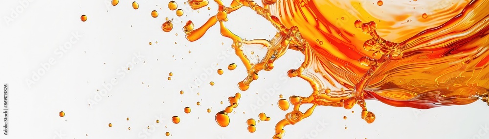 Poster a mesmerizing shot of a circular splash of vibrant orange liquid, floating in isolation against a pu